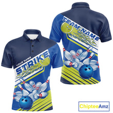 Load image into Gallery viewer, Custom Blue And Green Flame Strike Bowling Team Men Polo Shirts, Bowling Jerseys IPHW9404