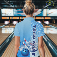 Load image into Gallery viewer, Custom Blue Bowling Pattern Team Women Quarter-Zip Shirts, Bowling Tournament Shirt IPHW9406