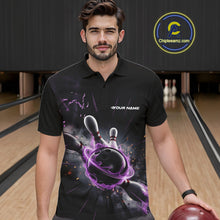 Load image into Gallery viewer, Custom Galaxy Purple Flame Bowling Polo Shirt For Men, Bowling League Team Uniform IPHW9567
