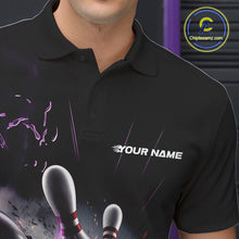 Load image into Gallery viewer, Custom Galaxy Purple Flame Bowling Polo Shirt For Men, Bowling League Team Uniform IPHW9567