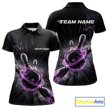 Load image into Gallery viewer, Custom Galaxy Purple Flame Bowling Polo Shirt For Women, Bowling League Team Uniform IPHW9567