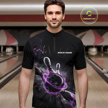 Load image into Gallery viewer, Custom Galaxy Purple Flame Bowling Quarter-Zip Shirt For Men, Bowling League Team Uniform IPHW9567