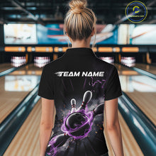 Load image into Gallery viewer, Custom Galaxy Purple Flame Bowling Quarter-Zip Shirt For Women, Bowling League Uniform IPHW9567