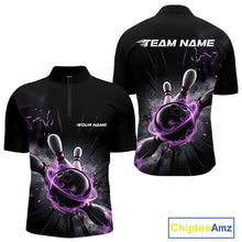 Load image into Gallery viewer, Custom Galaxy Purple Flame Bowling Quarter-Zip Shirt For Men, Bowling League Team Uniform IPHW9567