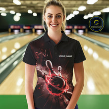 Load image into Gallery viewer, Custom Galaxy Red Flame Bowling Polo Shirt For Women, Bowling League Team Uniform IPHW9569