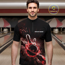 Load image into Gallery viewer, Custom Galaxy Red Flame Bowling Quarter-Zip Shirt For Men, Bowling League Team Uniform IPHW9569