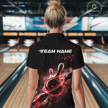 Load image into Gallery viewer, Custom Galaxy Red Flame Bowling Quarter-Zip Shirt For Women, Bowling League Team Uniform IPHW9569