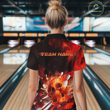 Load image into Gallery viewer, Custom Fire Flame Skull Bowling Quarter-Zip Shirts For Women, Halloween Bowling Outfits IPHW9579