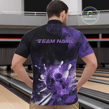 Load image into Gallery viewer, Custom Purple Fire Flame Skull Bowling Quarter-Zip Shirts For Men, Halloween Bowling Outfits IPHW9580