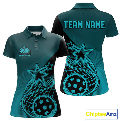 Custom Blue Pickleball Star Polo Shirts For Women, Outdoor Pickleball Team Uniform IPHW9410