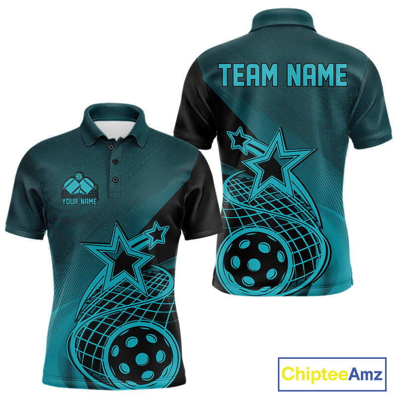 Custom Blue Pickleball Star Polo Shirts For Men, Outdoor Pickleball Team Uniform IPHW9410