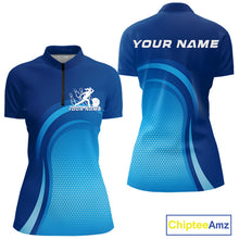 Load image into Gallery viewer, Custom Blue Bowling Team Women Quarter-Zip Shirt, Bowling Tournament Bowling League Shirt IPHW9236