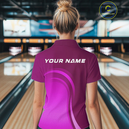 Custom Purple Bowling Team Polo Shirts For Women, Bowling Tournament Bowling League Shirt IPHW9237