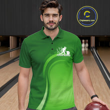 Load image into Gallery viewer, Custom Green Bowling Team Polo Shirts For Men, Bowling Tournament Bowling League Shirt IPHW9238