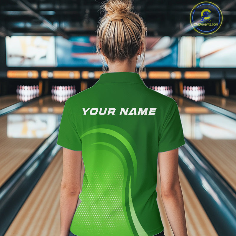 Custom Green Bowling Team Women Quarter-Zip Shirt, Tournament Bowling League Shirt IPHW9238