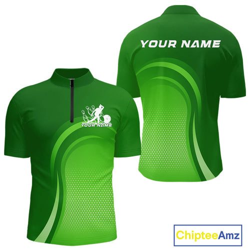Custom Green Bowling Team Quarter-Zip Shirts For Men, Bowling Tournament Bowling League Shirt IPHW9238