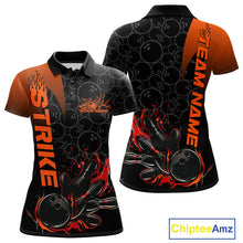Load image into Gallery viewer, Custom Bowling Pattern Red Flame Strike Bowling Team Women Polo Shirts, Bowling Jerseys IPHW9415