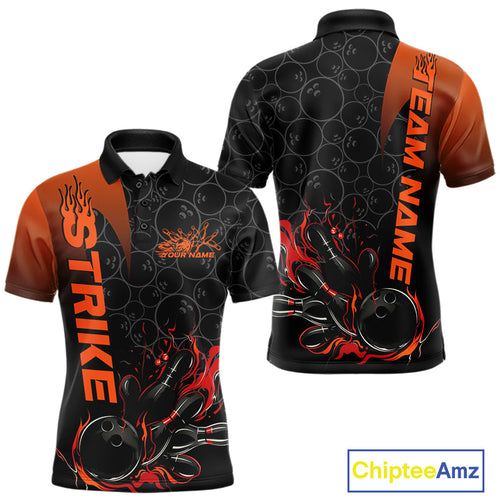 Custom Bowling Pattern Red Flame Strike Bowling Team Men Polo Shirts, Bowling Jerseys IPHW9415
