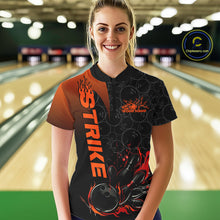 Load image into Gallery viewer, Custom Bowling Pattern Red Flame Strike Bowling Team Women Quarter-Zip Shirts IPHW9415