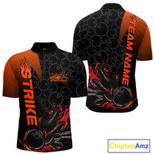 Load image into Gallery viewer, Custom Bowling Pattern Red Flame Strike Bowling Team Men Quarter-Zip Shirts, Bowling Jerseys IPHW9415
