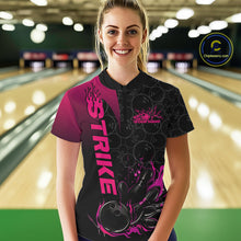 Load image into Gallery viewer, Custom Bowling Pattern Pink Flame Strike Bowling Team Women Quarter-Zip Shirts IPHW9417