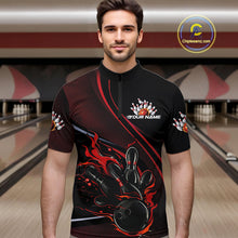 Load image into Gallery viewer, Custom Black And Red Fire Flame Bowling Team Men Quarter-Zip Shirts, Bowling Jerseys IPHW9418