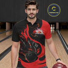 Load image into Gallery viewer, Custom Black And Red Flame Bowling Polo Shirts For Men, Bowling Tournament Team Uniform IPHW9245
