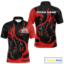 Load image into Gallery viewer, Custom Black And Red Flame Bowling Polo Shirts For Men, Bowling Tournament Team Uniform IPHW9245