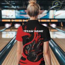 Load image into Gallery viewer, Custom Black And Red Flame Bowling Women Quarter-Zip Shirt, Bowling Team Uniform IPHW9245