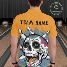 Load image into Gallery viewer, Custom Sugar Skull Bowling Polo Shirts For Men, Halloween Bowling Team Outfit IPHW9253