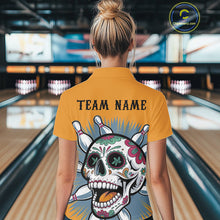 Load image into Gallery viewer, Custom Sugar Skull Bowling Polo Shirts For Women, Halloween Bowling Team Outfit IPHW9253