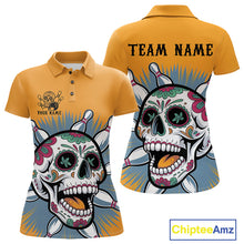 Load image into Gallery viewer, Custom Sugar Skull Bowling Polo Shirts For Women, Halloween Bowling Team Outfit IPHW9253