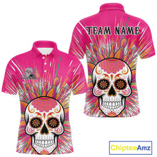 Load image into Gallery viewer, Custom Pink Sugar Skull Bowling Team Polo Shirts For Men, Halloween Bowlers Outfit IPHW9254