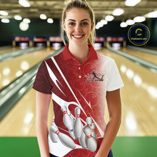 Load image into Gallery viewer, Custom Red Bowling Pattern Bowling Team Polo Shirts For Women, Red Bowling Jerseys IPHW9427