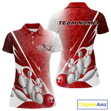 Load image into Gallery viewer, Custom Red Bowling Pattern Bowling Team Polo Shirts For Women, Red Bowling Jerseys IPHW9427