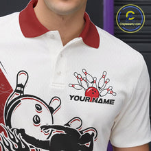 Load image into Gallery viewer, Cusom Red Strike Bowling Team Polo Shirts For Men, Bowling League Shirt Bowlers Outfit IPHW9259
