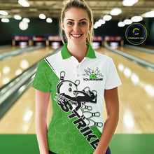 Load image into Gallery viewer, Cusom Green Strike Bowling Team Polo Shirt For Women, Bowling League Shirt Bowlers Outfit IPHW9261