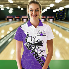 Load image into Gallery viewer, Cusom Purple Strike Bowling Team Women Polo Shirts, Bowling League Shirt Bowlers Outfit IPHW9262