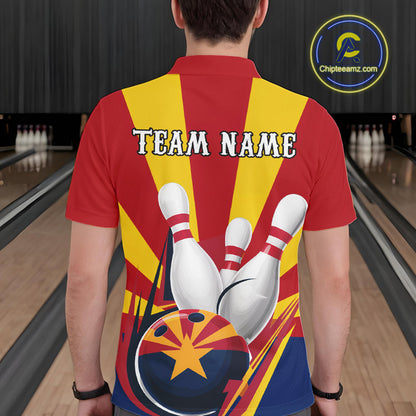 Custom Arizona Flag Bowling Polo Shirts For Men, Bowling Tournament Shirt IPHW9264