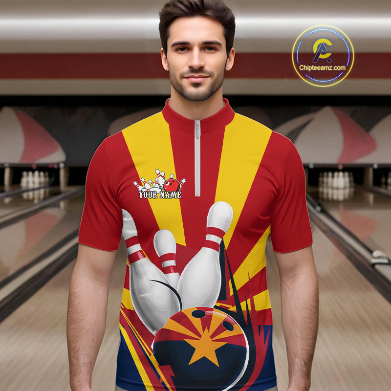 Custom Arizona Flag Bowling Quarter-Zip Shirts For Men, Bowling Tournament Shirt IPHW9264