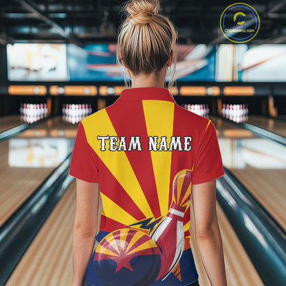 Custom Arizona Flag Bowling Team Polo Shirts For Women, Bowling Tournament Shirt IPHW9265