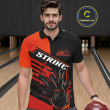 Load image into Gallery viewer, Custom Red Orange Flame Strike Bowling Polo Shirts For Men, Fire Bowling League Shirt IPHW9267