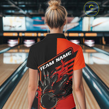 Load image into Gallery viewer, Custom Red Orange Flame Strike Bowling Polo Shirts For Women, Fire Bowling League Shirt IPHW9267