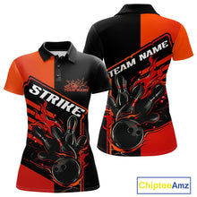 Load image into Gallery viewer, Custom Red Orange Flame Strike Bowling Polo Shirts For Women, Fire Bowling League Shirt IPHW9267