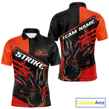 Load image into Gallery viewer, Custom Red Orange Flame Strike Bowling Polo Shirts For Men, Fire Bowling League Shirt IPHW9267