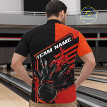 Load image into Gallery viewer, Custom Red Orange Flame Strike Bowling Quarter-Zip Shirts For Men, Fire Bowling League Shirt IPHW9267