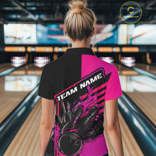 Load image into Gallery viewer, Custom Black And Pink Flame Strike Bowling Polo Shirts For Women, Bowling League Shirt IPHW9269
