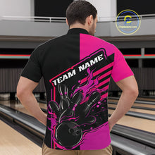 Load image into Gallery viewer, Custom Black And Pink Flame Strike Bowling Quarter-Zip Shirts For Men, Fire Bowling League Shirt IPHW9269