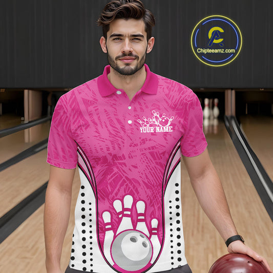 Custom Pink Camo Bowling Team Polo Shirts For Men, Bowling Jerseys Bowler Outfit IPHW9596