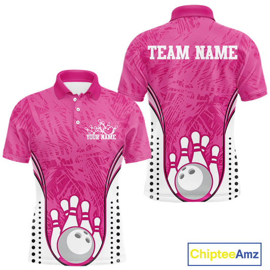Custom Pink Camo Bowling Team Polo Shirts For Men, Bowling Jerseys Bowler Outfit IPHW9596